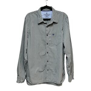 American Eagle Vintage Fit Long Sleeve Stripe Button Up Shirt Gray Men's Size XL